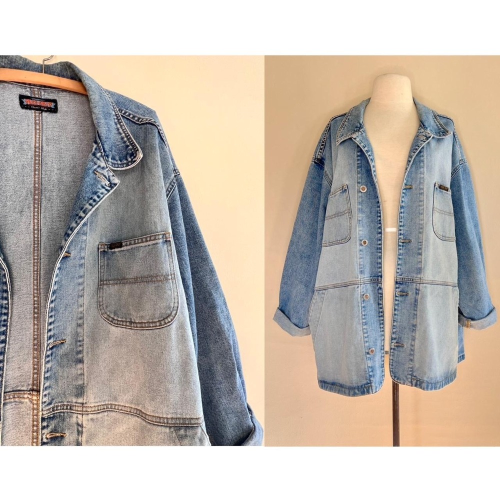 vintage 90s true grit chore coat | denim utility jacket | jean work wear 1990s